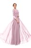 ColsBM Dixie Mist Pink Bridesmaid Dresses Lace Zip up Mature Floor Length Bateau Three-fourths Length Sleeve