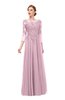 ColsBM Dixie Mist Pink Bridesmaid Dresses Lace Zip up Mature Floor Length Bateau Three-fourths Length Sleeve