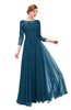 ColsBM Dixie Moroccan Blue Bridesmaid Dresses Lace Zip up Mature Floor Length Bateau Three-fourths Length Sleeve