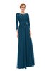 ColsBM Dixie Moroccan Blue Bridesmaid Dresses Lace Zip up Mature Floor Length Bateau Three-fourths Length Sleeve
