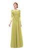 ColsBM Dixie Muted Lime Bridesmaid Dresses Lace Zip up Mature Floor Length Bateau Three-fourths Length Sleeve
