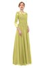 ColsBM Dixie Muted Lime Bridesmaid Dresses Lace Zip up Mature Floor Length Bateau Three-fourths Length Sleeve