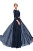ColsBM Dixie Navy Blue Bridesmaid Dresses Lace Zip up Mature Floor Length Bateau Three-fourths Length Sleeve