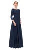 ColsBM Dixie Navy Blue Bridesmaid Dresses Lace Zip up Mature Floor Length Bateau Three-fourths Length Sleeve
