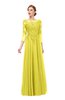 ColsBM Dixie Pale Yellow Bridesmaid Dresses Lace Zip up Mature Floor Length Bateau Three-fourths Length Sleeve
