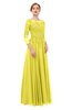 ColsBM Dixie Pale Yellow Bridesmaid Dresses Lace Zip up Mature Floor Length Bateau Three-fourths Length Sleeve