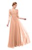 ColsBM Dixie Peach Nectar Bridesmaid Dresses Lace Zip up Mature Floor Length Bateau Three-fourths Length Sleeve