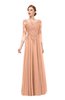 ColsBM Dixie Peach Nectar Bridesmaid Dresses Lace Zip up Mature Floor Length Bateau Three-fourths Length Sleeve