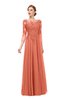 ColsBM Dixie Persimmon Orange Bridesmaid Dresses Lace Zip up Mature Floor Length Bateau Three-fourths Length Sleeve