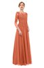 ColsBM Dixie Persimmon Bridesmaid Dresses Lace Zip up Mature Floor Length Bateau Three-fourths Length Sleeve