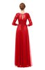 ColsBM Dixie Red Bridesmaid Dresses Lace Zip up Mature Floor Length Bateau Three-fourths Length Sleeve