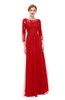 ColsBM Dixie Red Bridesmaid Dresses Lace Zip up Mature Floor Length Bateau Three-fourths Length Sleeve