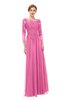 ColsBM Dixie Rose Pink Bridesmaid Dresses Lace Zip up Mature Floor Length Bateau Three-fourths Length Sleeve