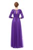 ColsBM Dixie Royal Purple Bridesmaid Dresses Lace Zip up Mature Floor Length Bateau Three-fourths Length Sleeve