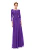 ColsBM Dixie Royal Purple Bridesmaid Dresses Lace Zip up Mature Floor Length Bateau Three-fourths Length Sleeve