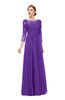 ColsBM Dixie Royal Purple Bridesmaid Dresses Lace Zip up Mature Floor Length Bateau Three-fourths Length Sleeve