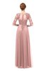ColsBM Dixie Silver Pink Bridesmaid Dresses Lace Zip up Mature Floor Length Bateau Three-fourths Length Sleeve