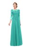 ColsBM Dixie Turquoise G97 Bridesmaid Dresses Lace Zip up Mature Floor Length Bateau Three-fourths Length Sleeve