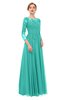 ColsBM Dixie Turquoise G97 Bridesmaid Dresses Lace Zip up Mature Floor Length Bateau Three-fourths Length Sleeve