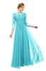 ColsBM Dixie Turquoise Bridesmaid Dresses Lace Zip up Mature Floor Length Bateau Three-fourths Length Sleeve