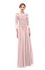 ColsBM Dixie Veiled Rose Bridesmaid Dresses Lace Zip up Mature Floor Length Bateau Three-fourths Length Sleeve