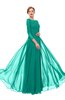 ColsBM Dixie Viridian Green Bridesmaid Dresses Lace Zip up Mature Floor Length Bateau Three-fourths Length Sleeve