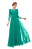ColsBM Dixie Viridian Green Bridesmaid Dresses Lace Zip up Mature Floor Length Bateau Three-fourths Length Sleeve