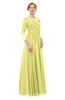 ColsBM Dixie Wax Yellow Bridesmaid Dresses Lace Zip up Mature Floor Length Bateau Three-fourths Length Sleeve