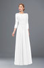 ColsBM Dixie White Bridesmaid Dresses Lace Zip up Mature Floor Length Bateau Three-fourths Length Sleeve