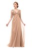 ColsBM Harper Almost Apricot Bridesmaid Dresses Half Backless Elbow Length Sleeve Mature Sweep Train A-line V-neck