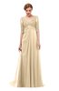 ColsBM Harper Apricot Gelato Bridesmaid Dresses Half Backless Elbow Length Sleeve Mature Sweep Train A-line V-neck