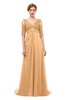 ColsBM Harper Apricot Bridesmaid Dresses Half Backless Elbow Length Sleeve Mature Sweep Train A-line V-neck