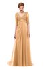 ColsBM Harper Apricot Bridesmaid Dresses Half Backless Elbow Length Sleeve Mature Sweep Train A-line V-neck