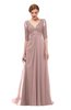 ColsBM Harper Blush Pink Bridesmaid Dresses Half Backless Elbow Length Sleeve Mature Sweep Train A-line V-neck