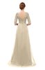 ColsBM Harper Champagne Bridesmaid Dresses Half Backless Elbow Length Sleeve Mature Sweep Train A-line V-neck