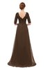 ColsBM Harper Chocolate Brown Bridesmaid Dresses Half Backless Elbow Length Sleeve Mature Sweep Train A-line V-neck