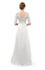 ColsBM Harper Cloud White Bridesmaid Dresses Half Backless Elbow Length Sleeve Mature Sweep Train A-line V-neck