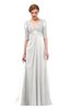 ColsBM Harper Cloud White Bridesmaid Dresses Half Backless Elbow Length Sleeve Mature Sweep Train A-line V-neck
