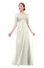 ColsBM Harper Cream Bridesmaid Dresses Half Backless Elbow Length Sleeve Mature Sweep Train A-line V-neck