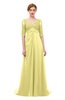 ColsBM Harper Daffodil Bridesmaid Dresses Half Backless Elbow Length Sleeve Mature Sweep Train A-line V-neck