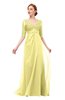 ColsBM Harper Daffodil Bridesmaid Dresses Half Backless Elbow Length Sleeve Mature Sweep Train A-line V-neck