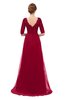 ColsBM Harper Dark Red Bridesmaid Dresses Half Backless Elbow Length Sleeve Mature Sweep Train A-line V-neck