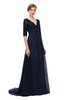 ColsBM Harper Dark Sapphire Bridesmaid Dresses Half Backless Elbow Length Sleeve Mature Sweep Train A-line V-neck