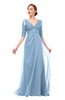 ColsBM Harper Dusty Blue Bridesmaid Dresses Half Backless Elbow Length Sleeve Mature Sweep Train A-line V-neck
