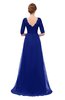 ColsBM Harper Electric Blue Bridesmaid Dresses Half Backless Elbow Length Sleeve Mature Sweep Train A-line V-neck