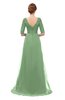ColsBM Harper Fair Green Bridesmaid Dresses Half Backless Elbow Length Sleeve Mature Sweep Train A-line V-neck