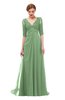 ColsBM Harper Fair Green Bridesmaid Dresses Half Backless Elbow Length Sleeve Mature Sweep Train A-line V-neck