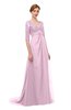 ColsBM Harper Fairy Tale Bridesmaid Dresses Half Backless Elbow Length Sleeve Mature Sweep Train A-line V-neck