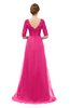 ColsBM Harper Fandango Pink Bridesmaid Dresses Half Backless Elbow Length Sleeve Mature Sweep Train A-line V-neck