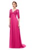 ColsBM Harper Fandango Pink Bridesmaid Dresses Half Backless Elbow Length Sleeve Mature Sweep Train A-line V-neck